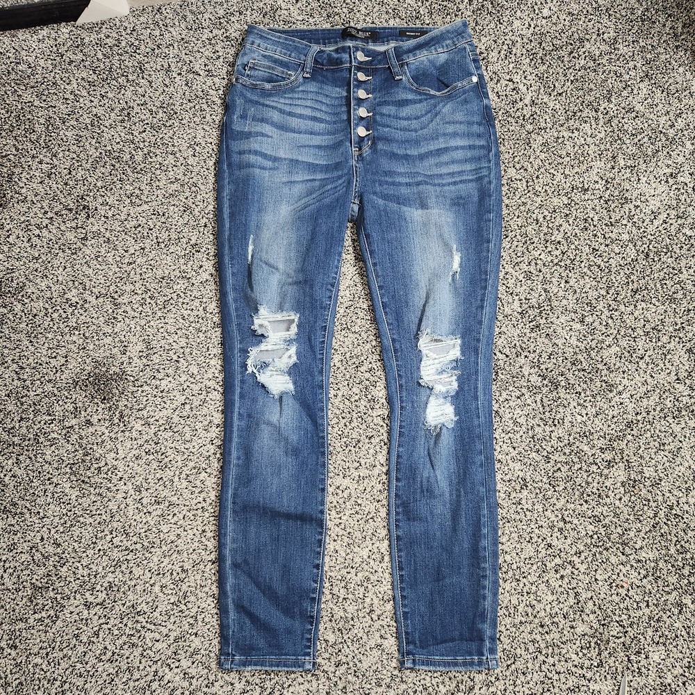 Judy Blue Skinny Fit Button Fly Hi Rise Destruction Stretch Darkwash Size 11/30